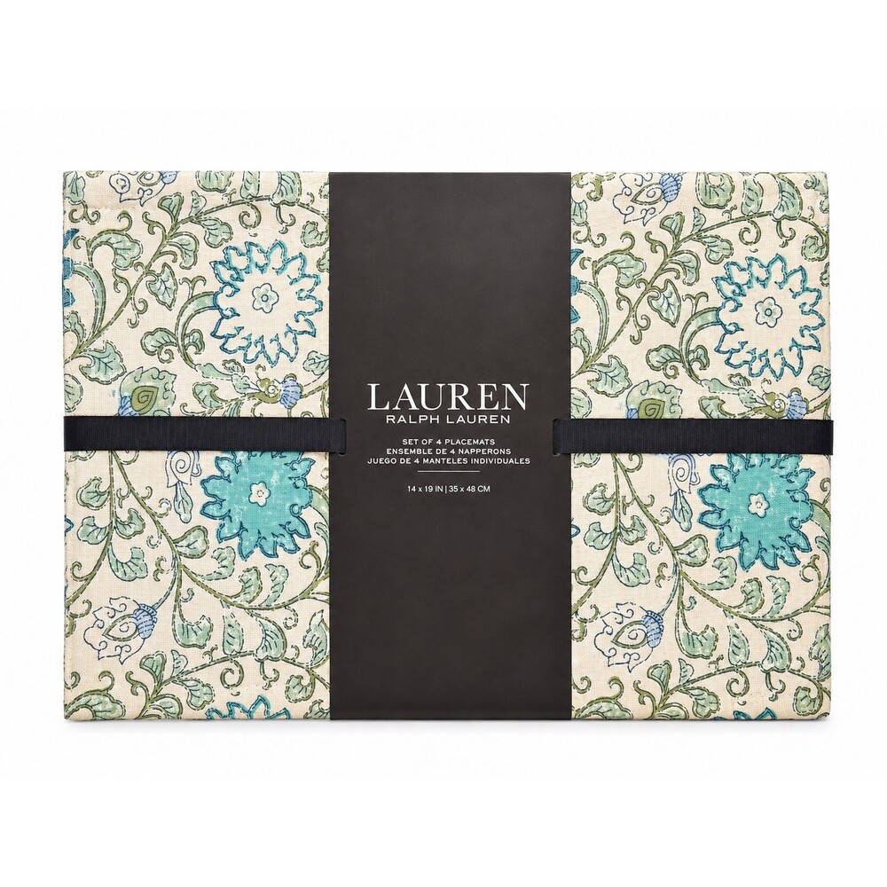 Ralph Lauren Home Floral Placemats Set of 4 Blue 100% Cotton 14x19" Washable